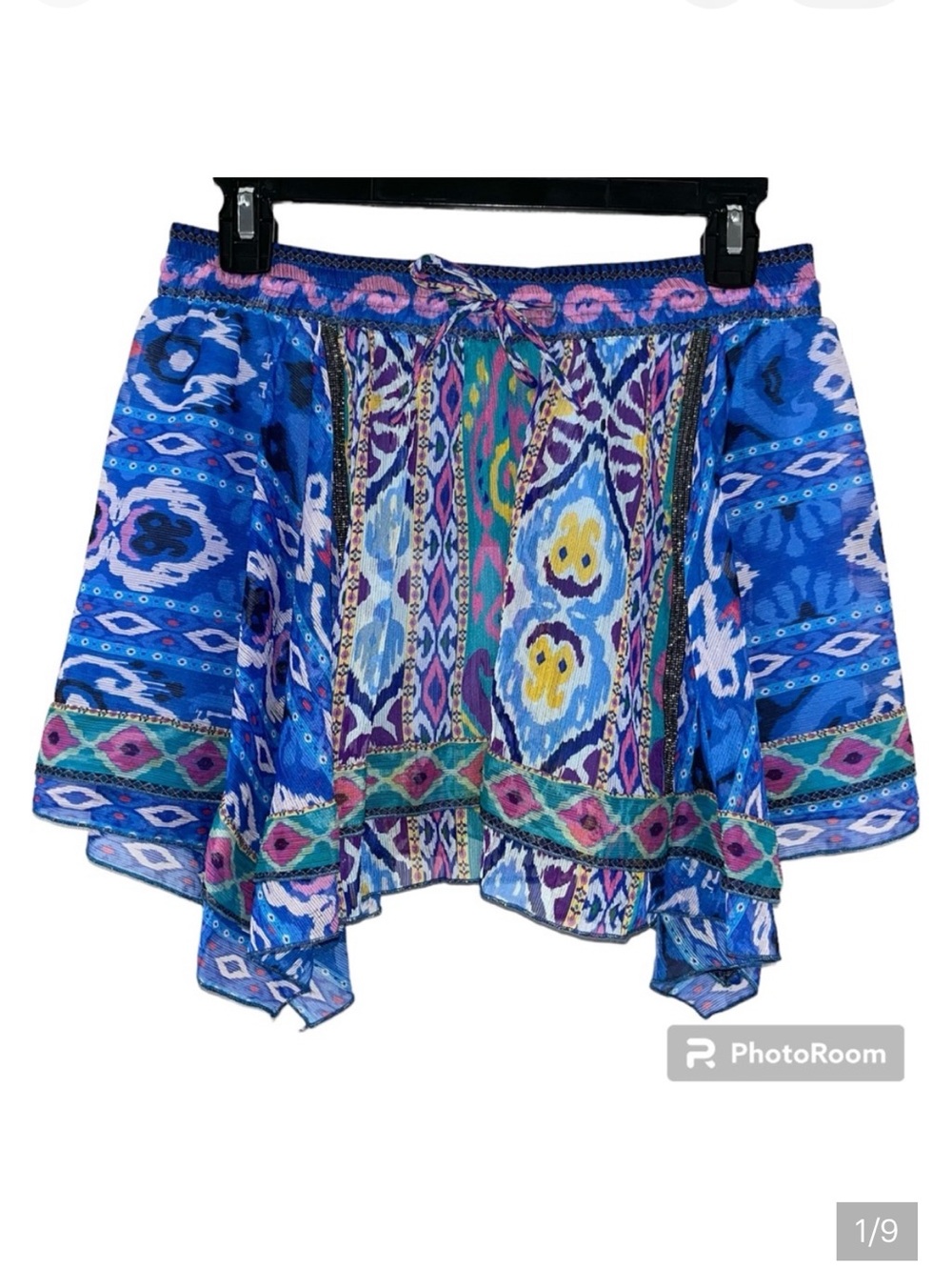 NWT ZARA Blue Purple Bohemian Aztec Print Asymmetrical Mini Skirt - Size XS